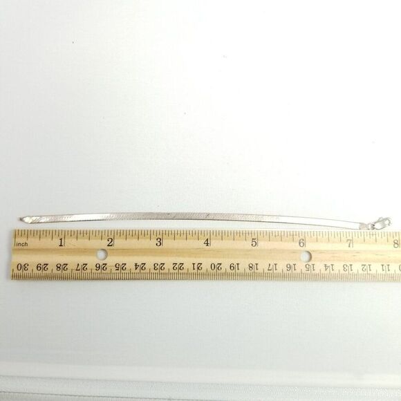 Vintage Sterling Silver Herringbone Flat Chain Bracelet, Made in Italy, Estate - Picture 6 of 8